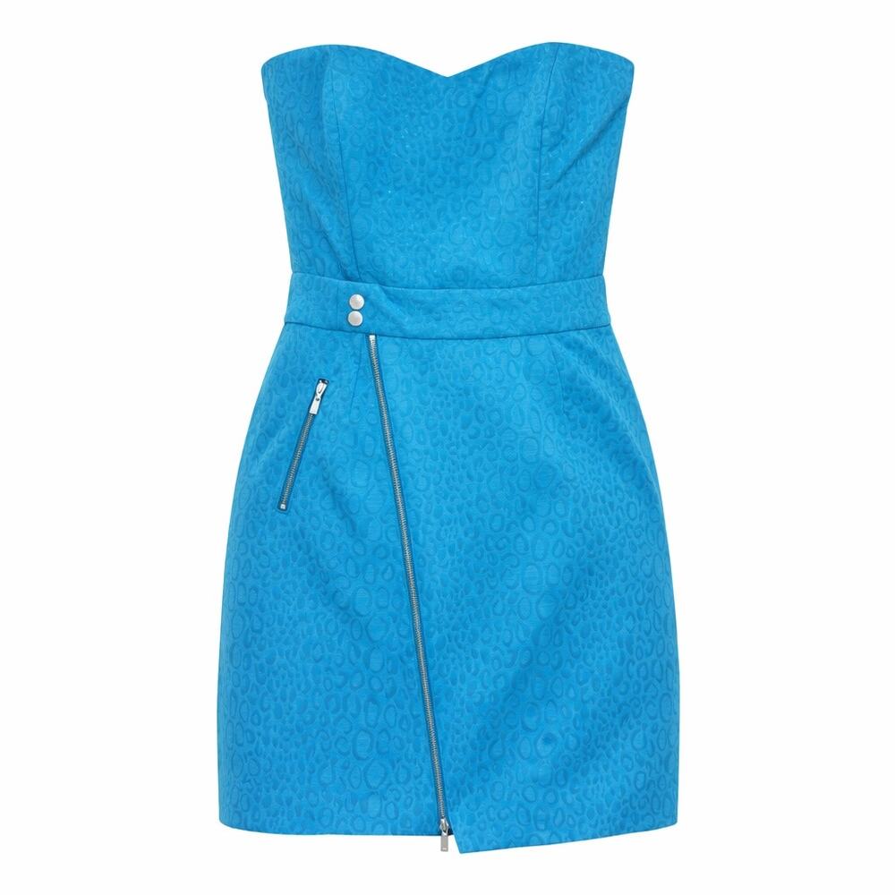 Laundry by Design Animal Print Strapless Dress Structured Mini Dress Size 8 Blue